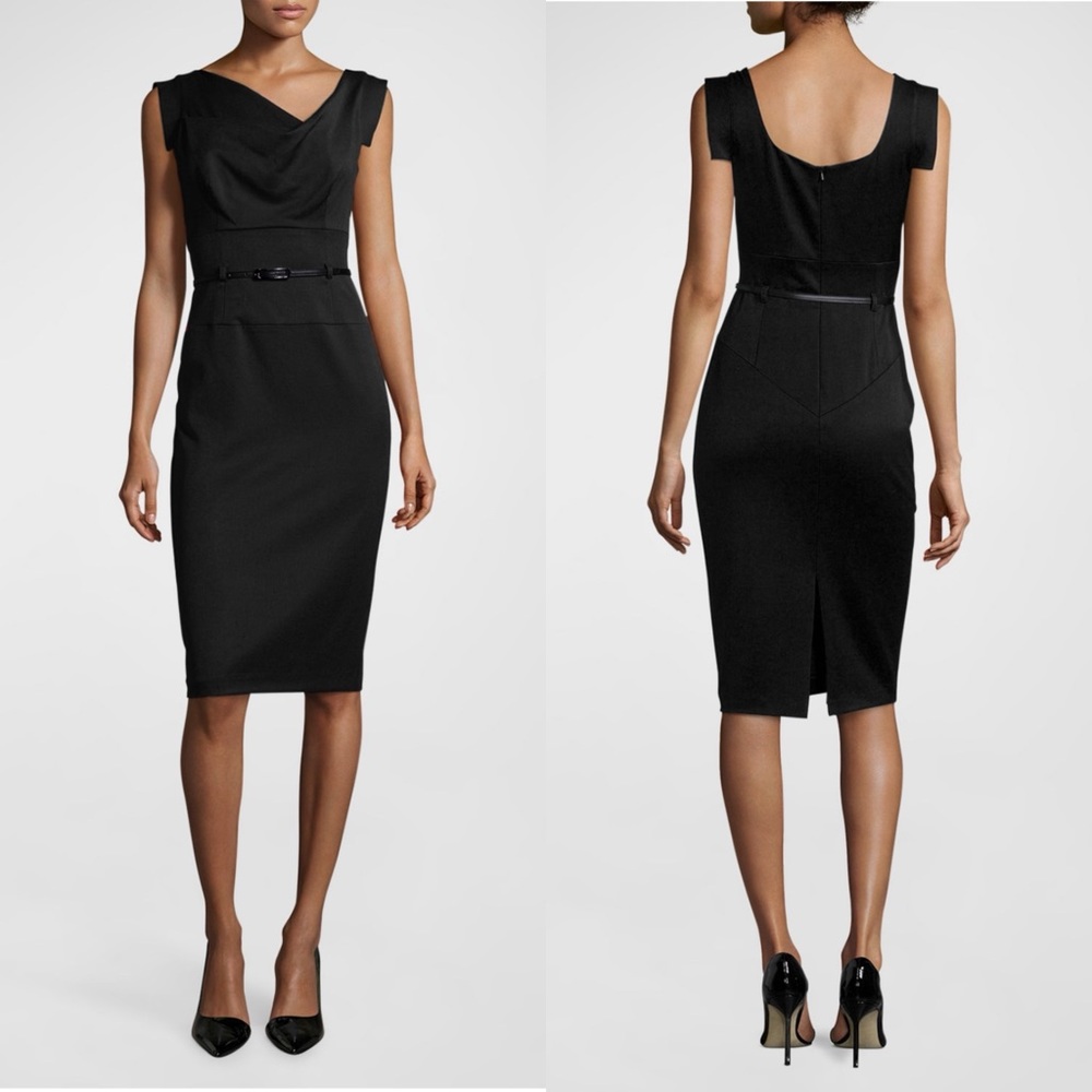😍 BLACK HALO Jackie O Belted Sheath Dress In Black